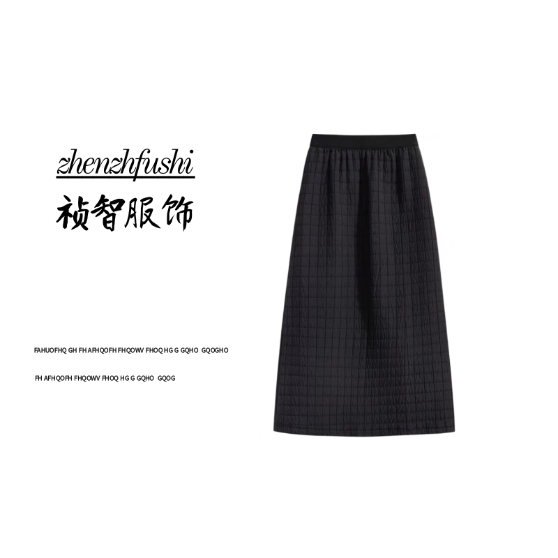 祯智服饰高腰半身裙 保暖后开叉气质中长款压格子直筒裙BA-8881