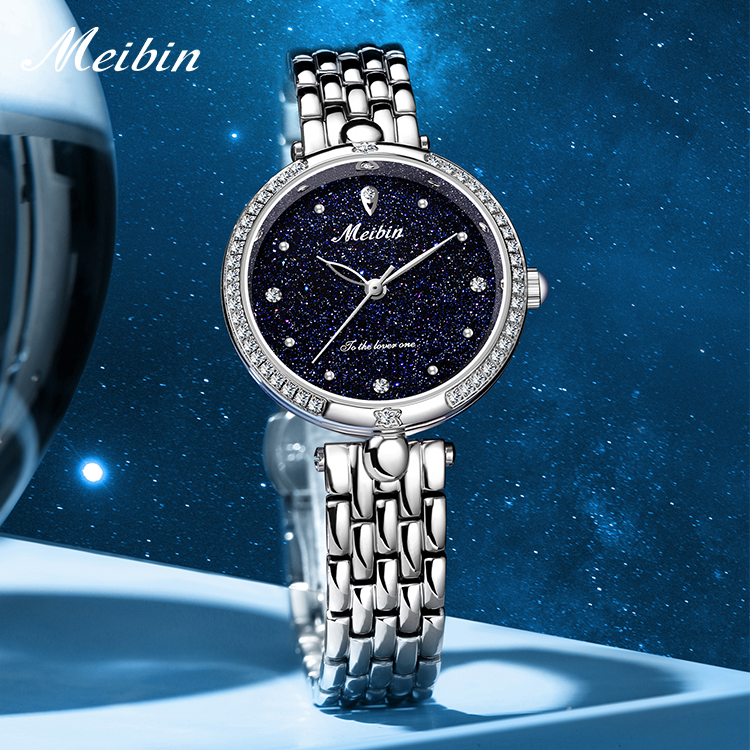MEIBIN/美宾（婷婷）M1801-气质蓝砂石星空盘面简约女士钢带石英表