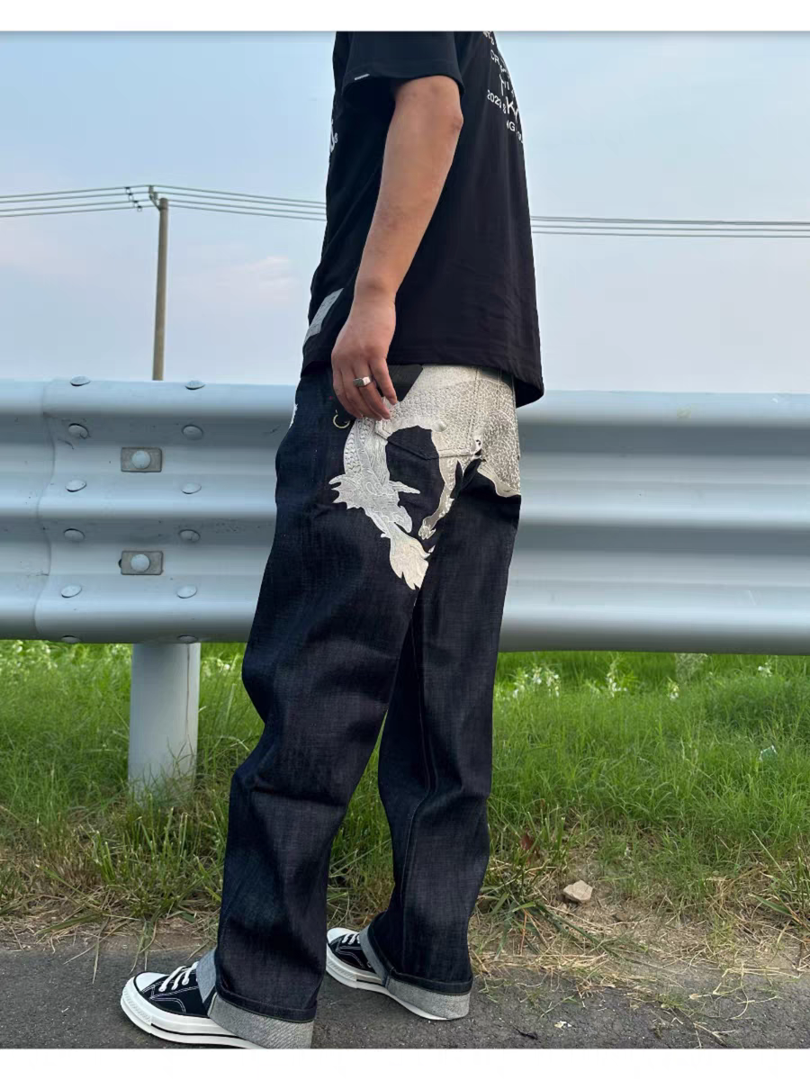 够屌 赤猿银龙RMC重磅赤耳刺绣FDMTD高腰宽松直筒锥形牛仔裤