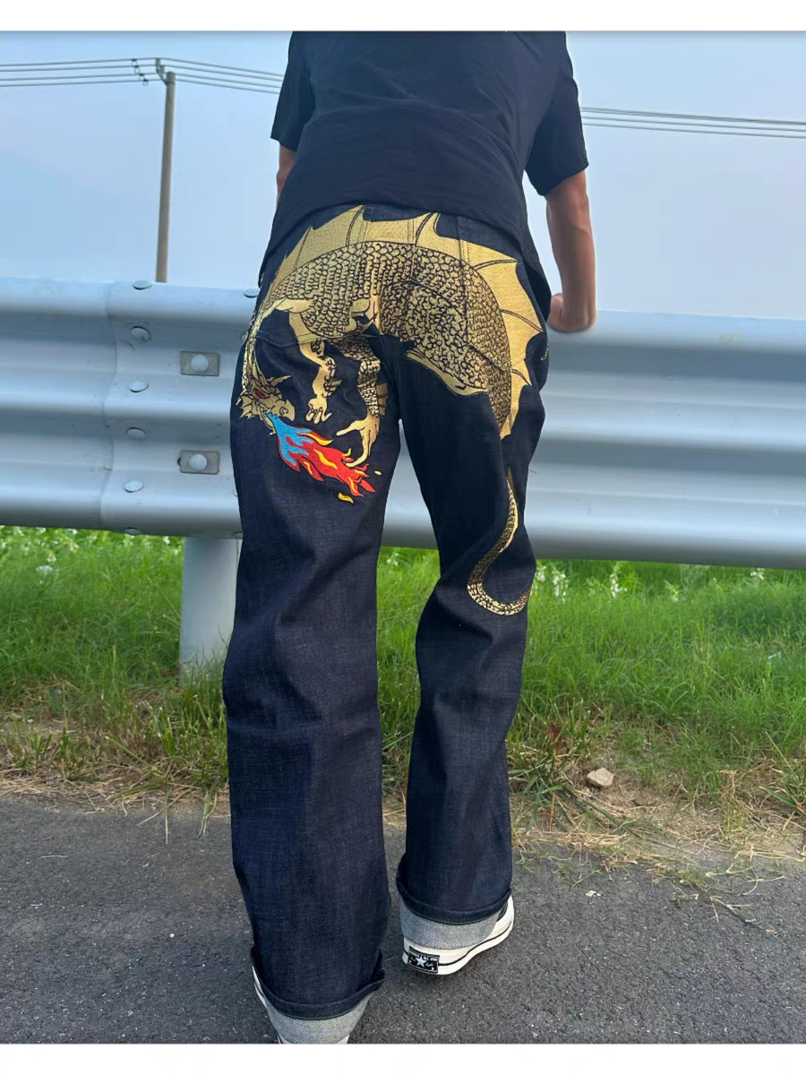 FDMTD&RMC美式复古嘻哈HipHop街头小众金龙龙原牛宽松赤耳牛仔裤