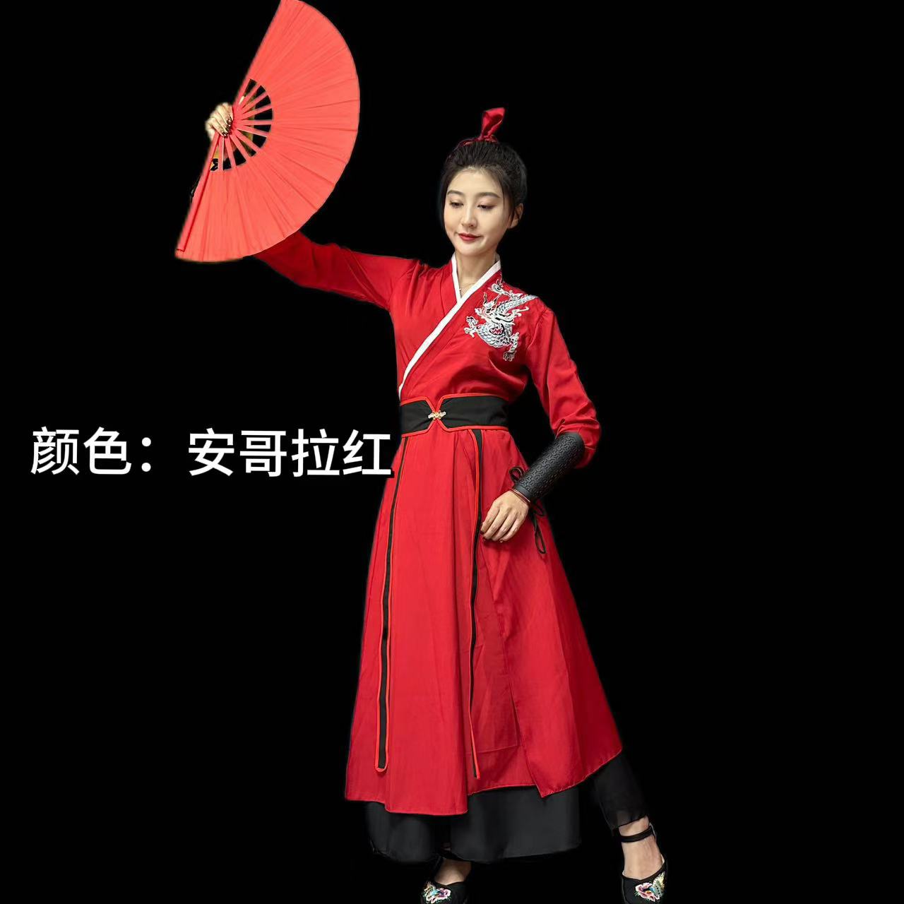 雪龙吟武侠风舞蹈演出服扇子舞练功服打鼓服