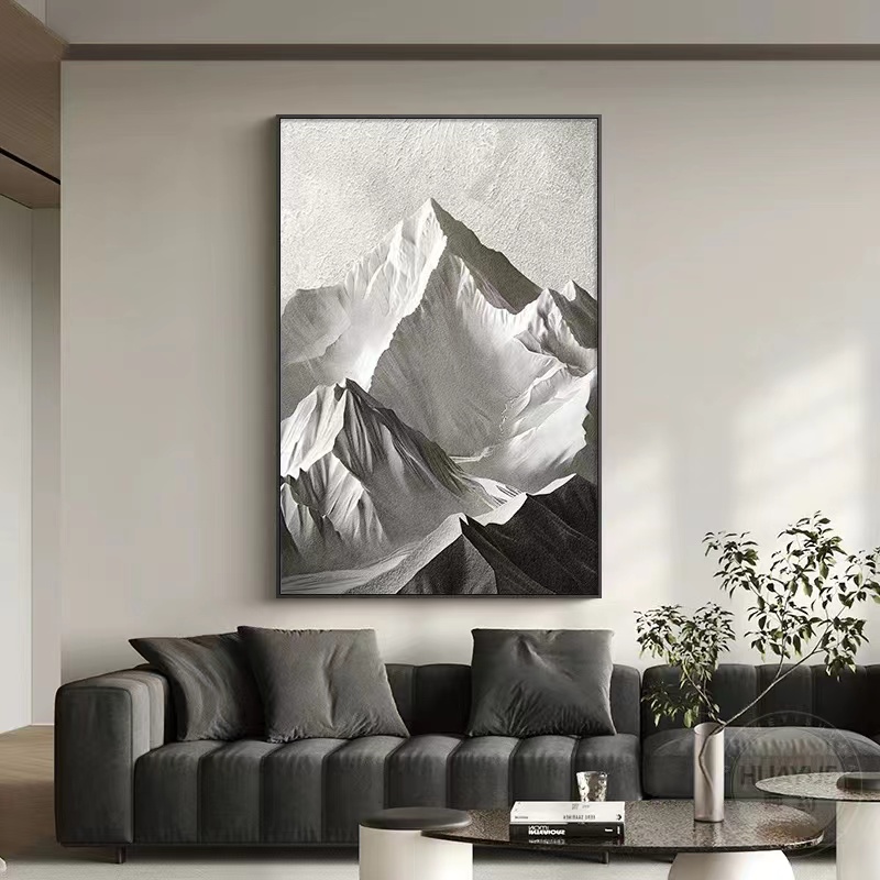 【黑白雪山】轻奢高级感艺术砂岩肌理画客厅沙发背景墙玄关挂画 
