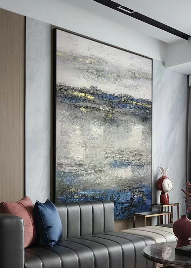 【抽象大海】蓝色现代轻奢风砂岩画客厅沙发背景墙 玄关 卧室挂画 