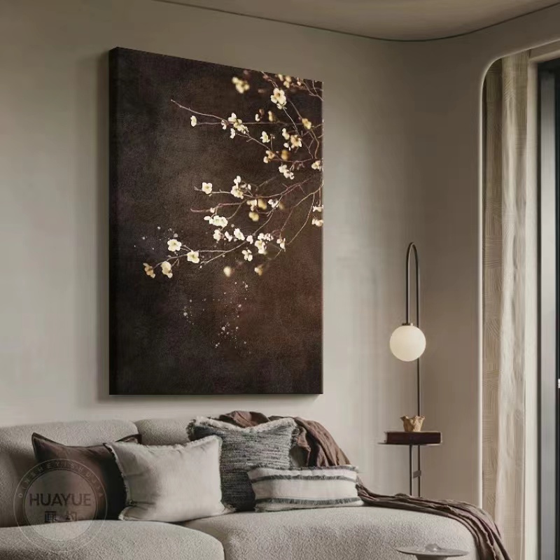 诧寂风新中式中古复古风砂岩肌理画客厅沙发背景墙玄关挂画装饰画