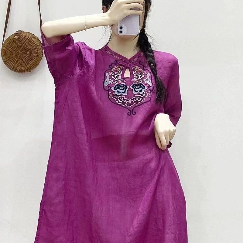 【退货包邮】新款连衣裙民族风夏季重工刺绣轻薄中长款裙316 