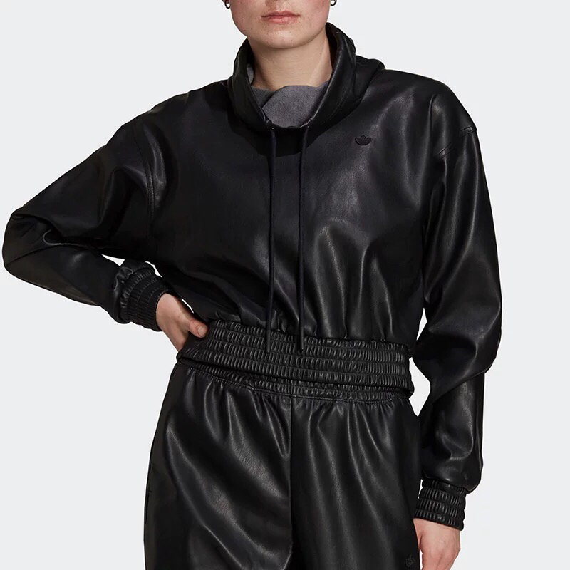 Adidas阿迪达斯三叶草卫衣女装训练运动休闲舒适翻领套头衫H66348