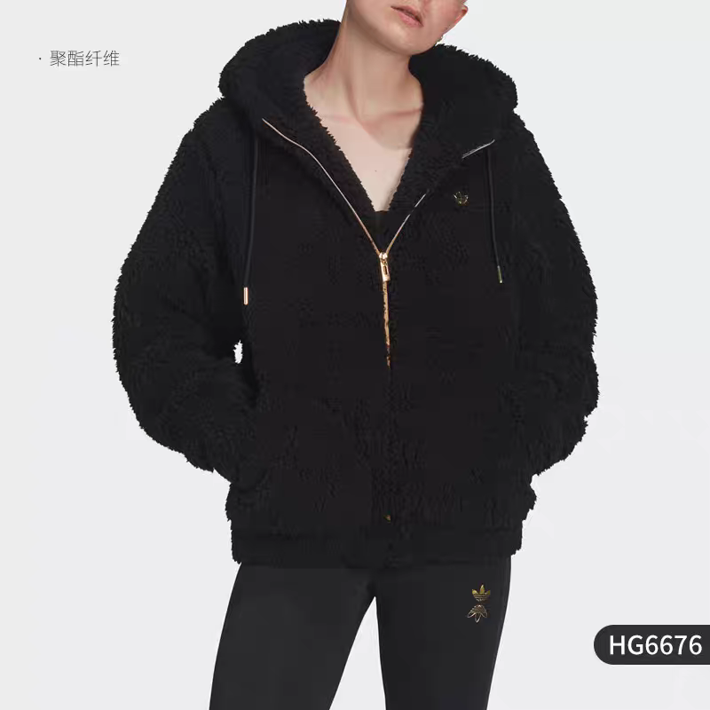 Adidas/阿迪达斯三叶草女子仿羊羔绒冬季休闲保暖夹克外套HG6676