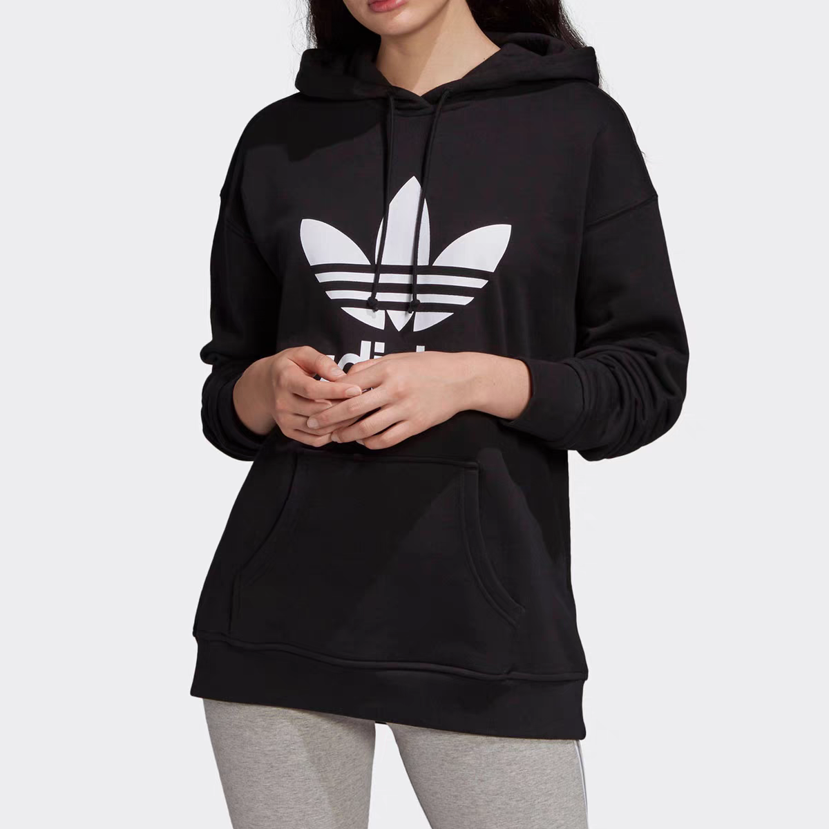 Adidas/阿迪达斯三叶草 TREFOIL 女子运动休闲连帽套头衫 FM3307