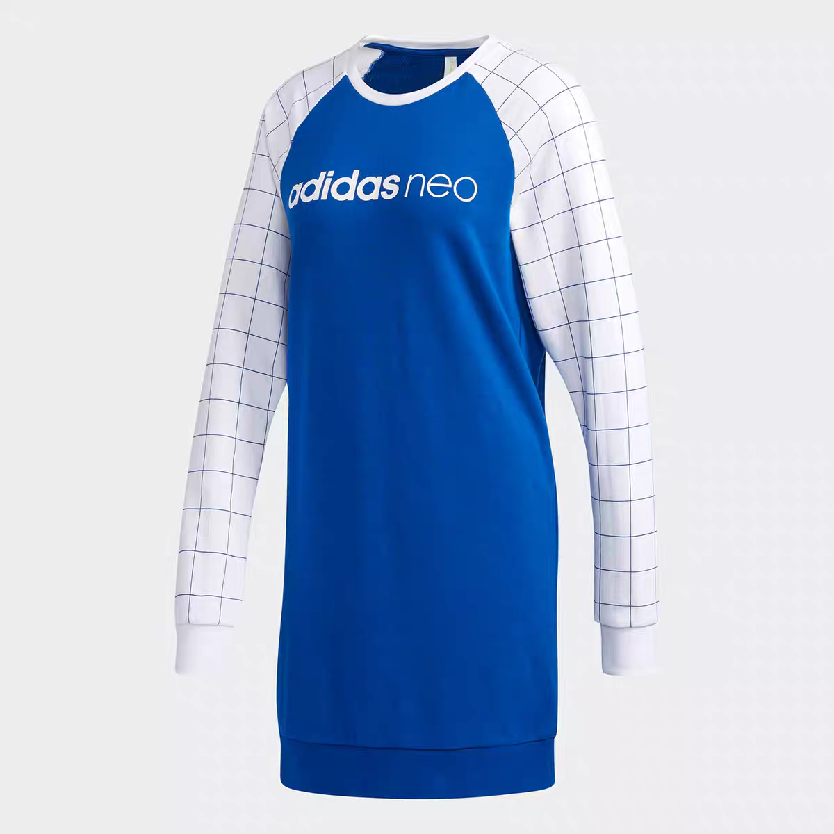 Adidas/阿迪达斯女子格子印花圆领长袖休闲运动连衣裙CF9782     