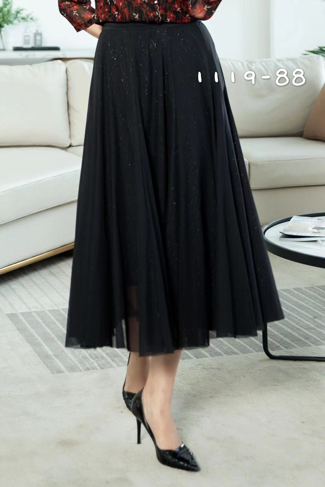 1119款时尚飘逸气质款女士半身裙黑色显瘦网纱裙