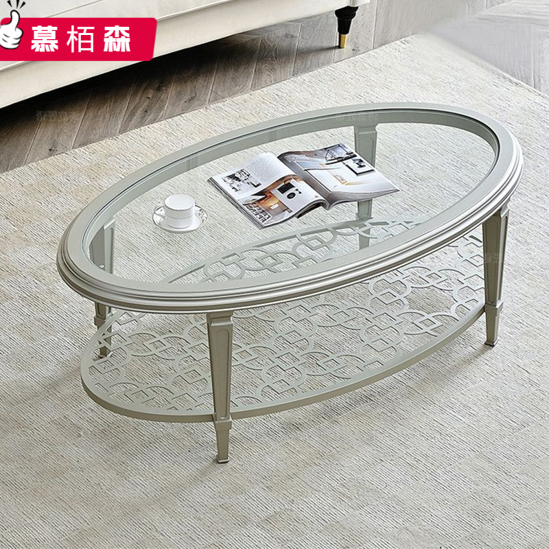 轻奢钢化玻璃茶几小户型现代茶桌客厅家用小茶台美式方形实木茶几