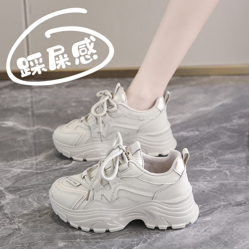 红蜻蜓牌显脚小码34皮面老爹鞋女爆款2023年秋季新款厚底松糕运动