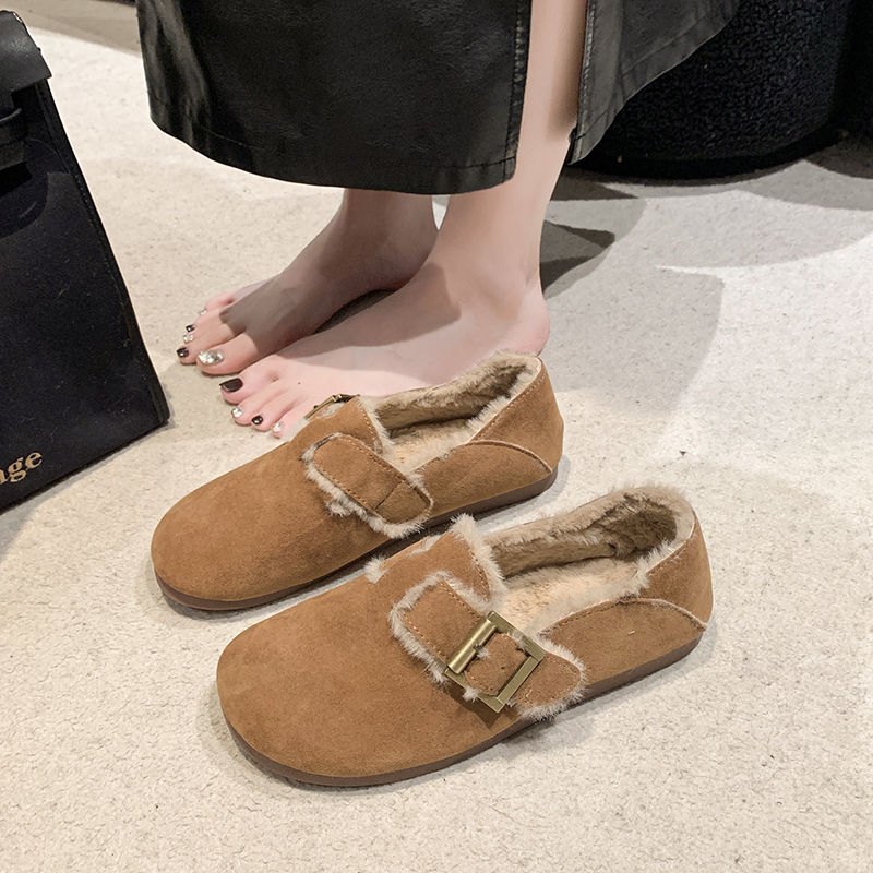 红蜻蜓牌韩版棕色复古全包软底勃肯鞋女2023年秋冬季新款森系懒人