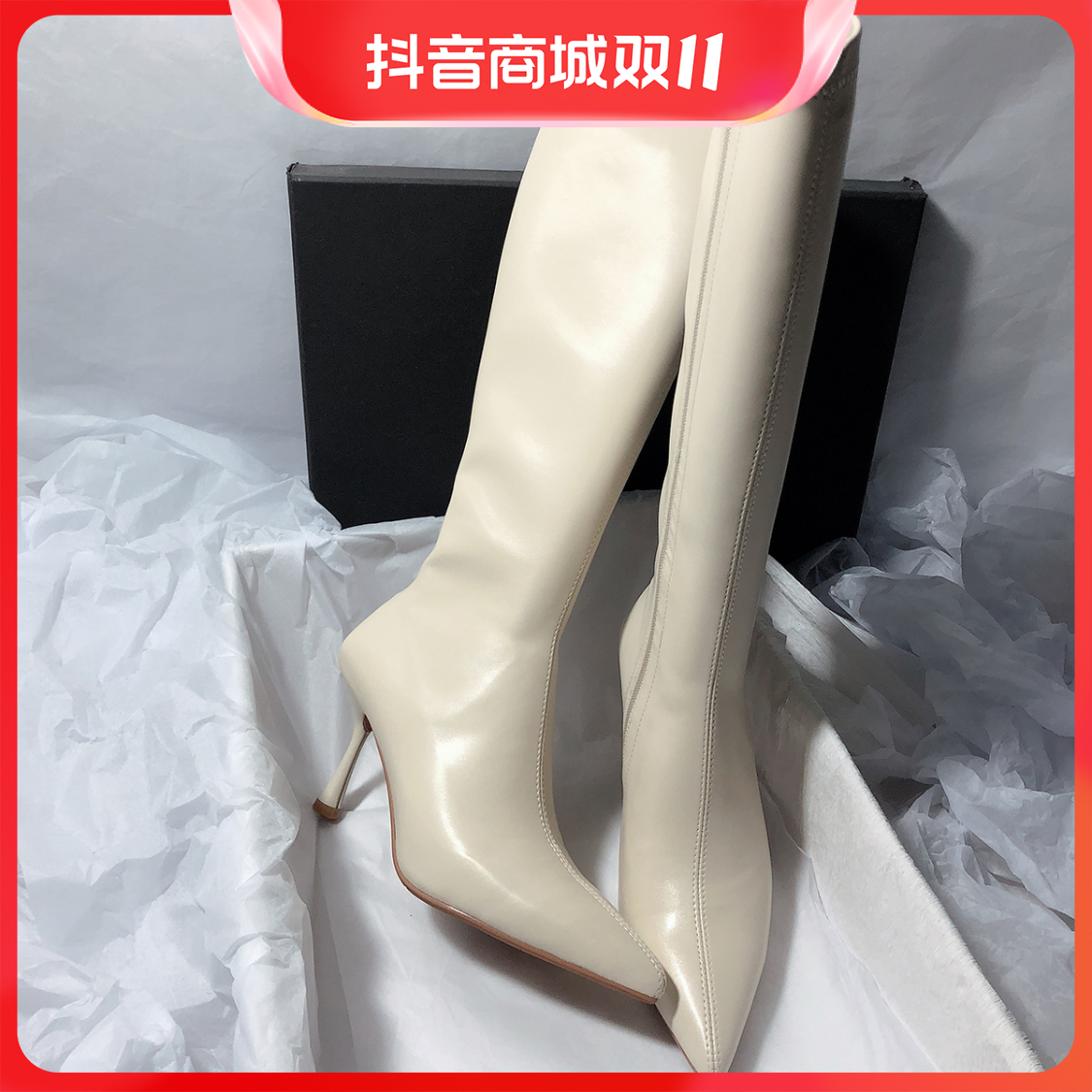 红蜻蜓牌高筒靴女2023春秋新款法式尖头显瘦瘦靴子长筒靴细跟高跟