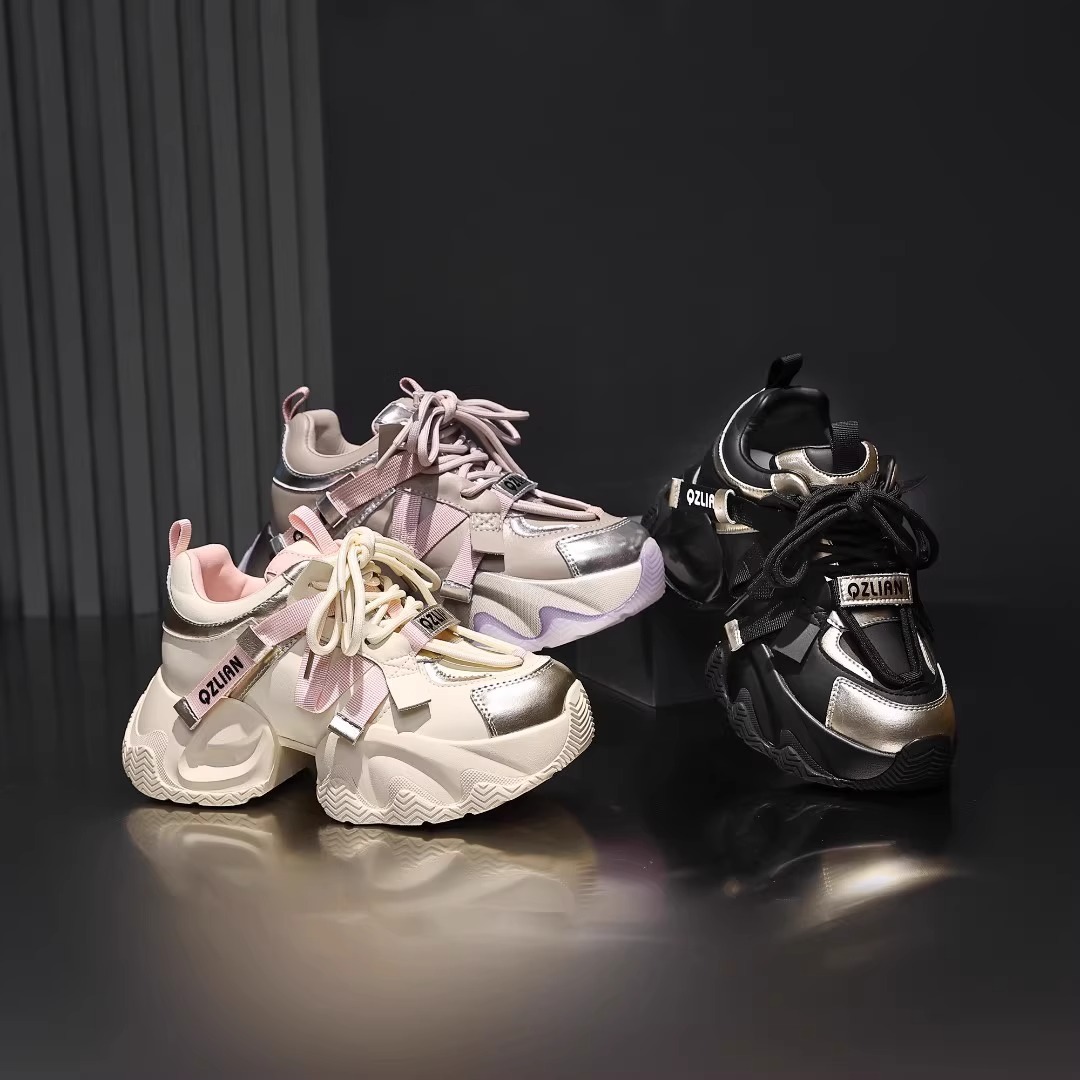 红蜻蜓牌真皮老爹鞋女厚底炸街2023秋季新款增高休闲百搭松糕运动