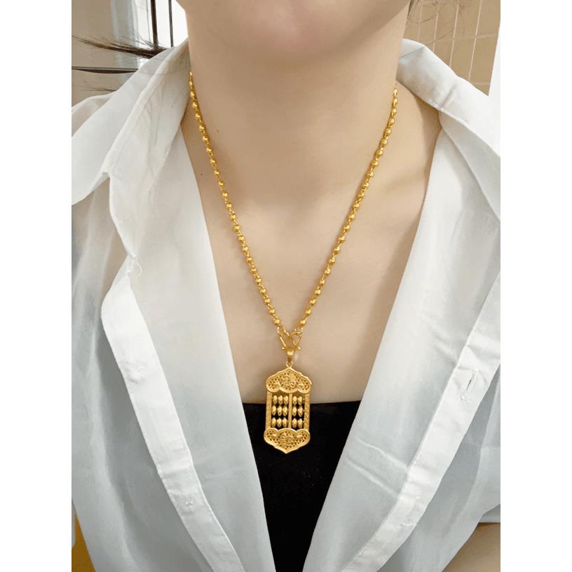 合金吊坠 高精工福字算盘配珠珠链时尚百搭轻奢坠链