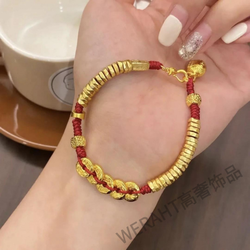 合金手链 新中式国潮风古法鎏金錾刻吞金兽盘缠情侣民族风编绳