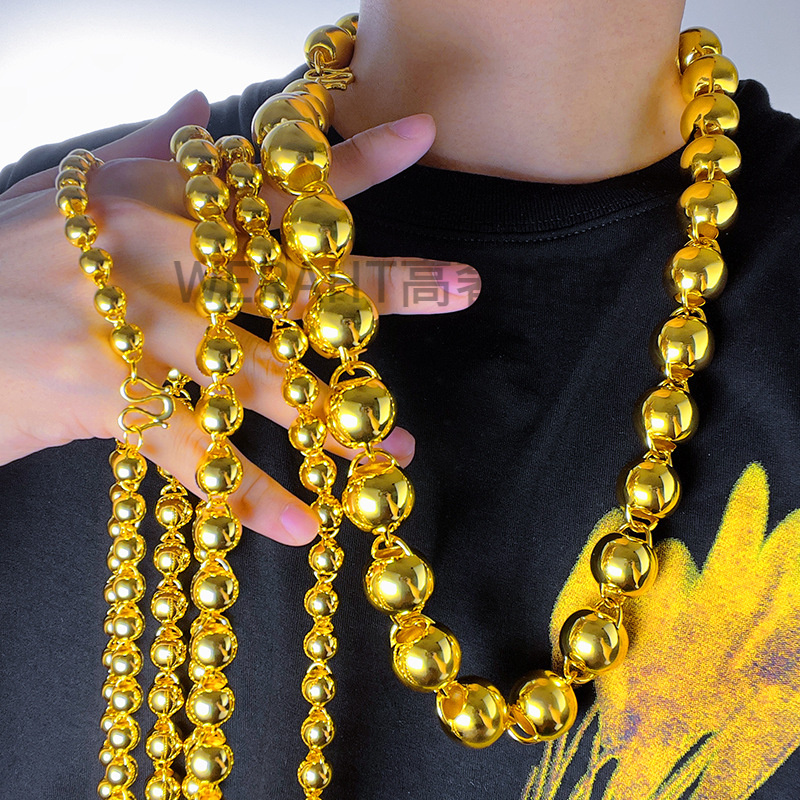 铜合金项链 新年流行时尚大气爆款网红空心薄壁佛珠链 光珠圆珠项