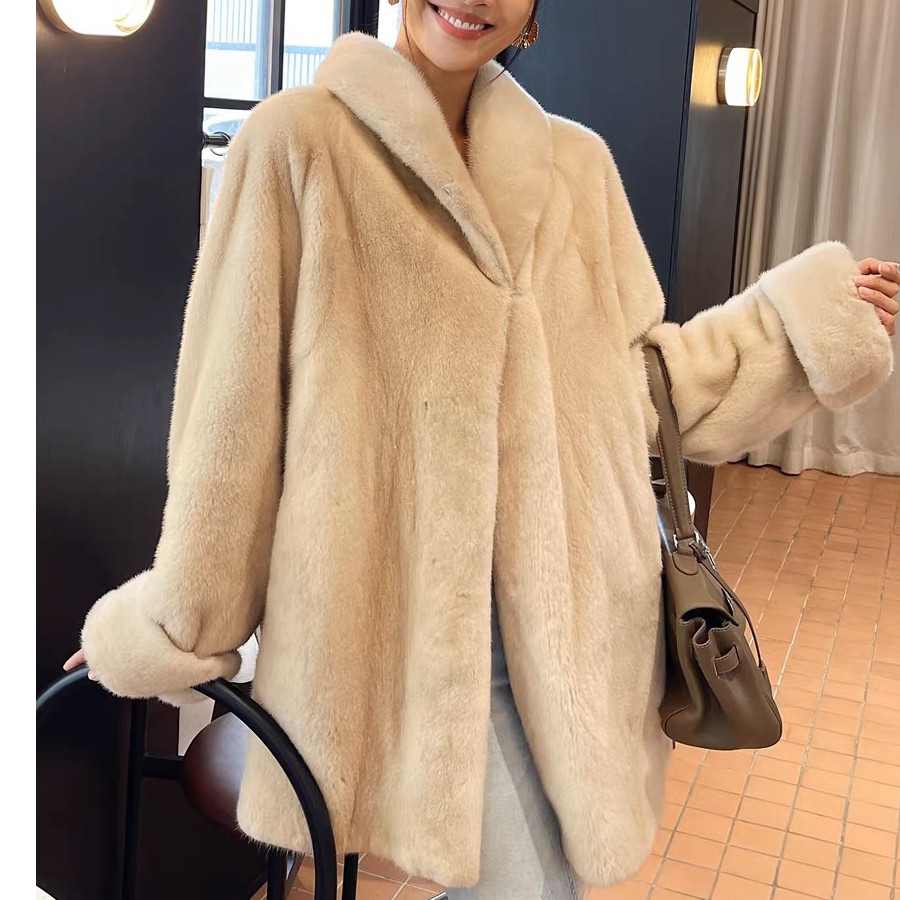 海宁秋冬进口水貂皮草外套时尚气质宽松中长款轻奢水貂衣服