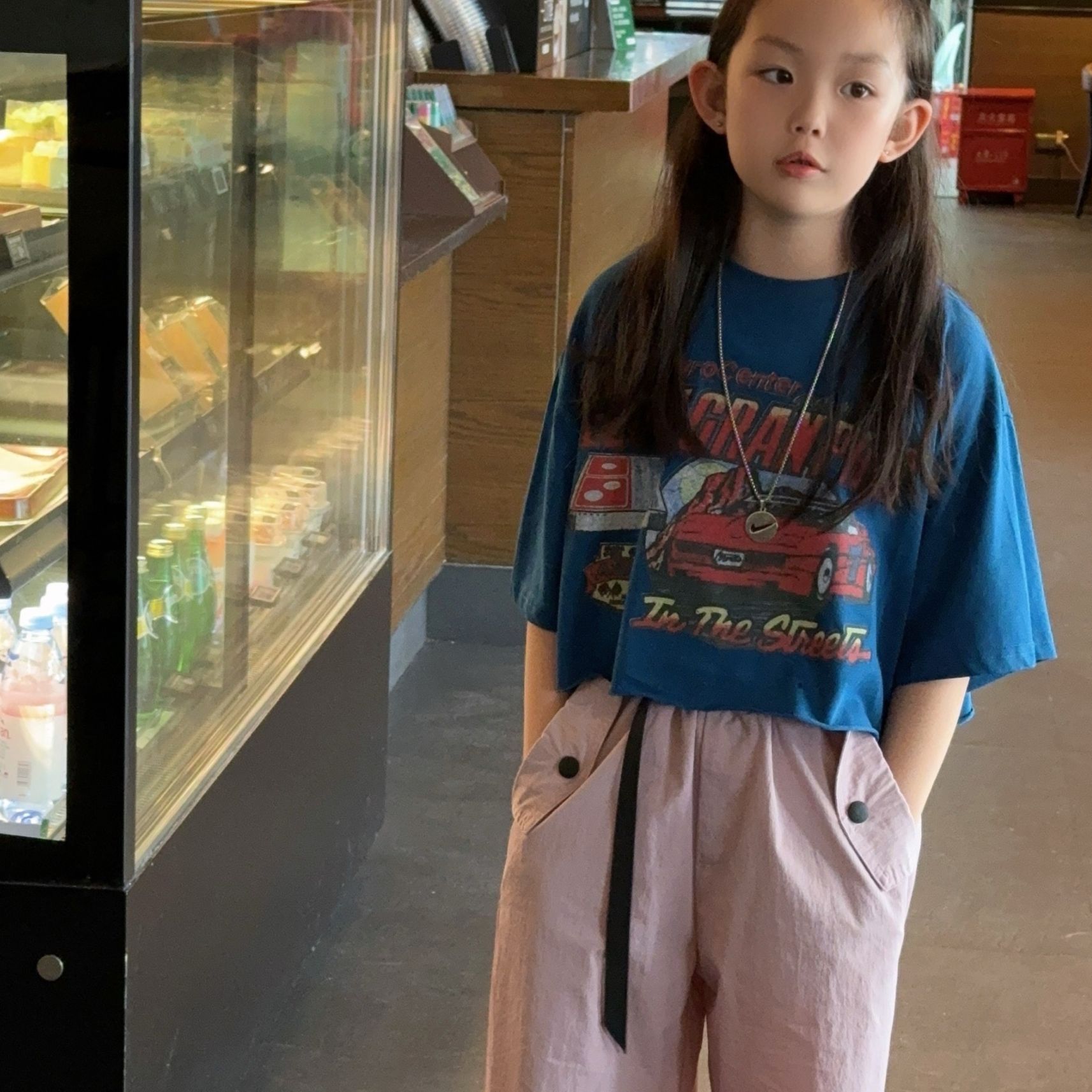 现货    2024夏季儿童新款短款运动女童短袖T恤24099