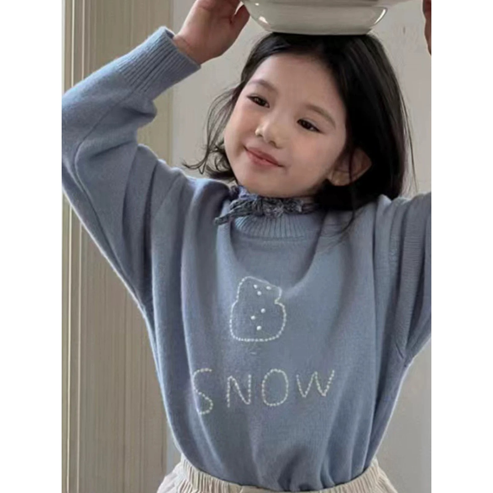 泡妈童装    2024秋季儿童新款时尚套头女童毛衣2605