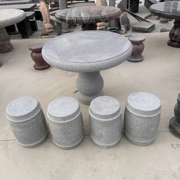 石桌石凳天然花岗岩高端桌椅别墅庭院花园家用户外公园芝麻灰石桌