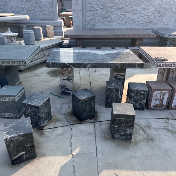 石桌石凳庭院一套雪浪石圆桌椅花园茶桌天然大理石桌子户外花岗岩