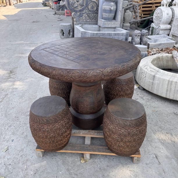 石桌石凳户外庭院仿古青石石头桌子家用休闲石雕石桌休闲茶台摆件