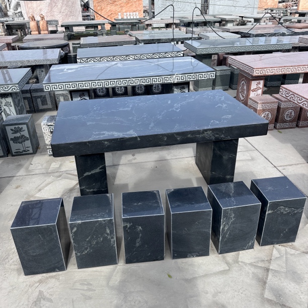 石桌石凳庭院一套雪浪石圆桌椅花园茶桌天然大理石桌子户外花岗岩