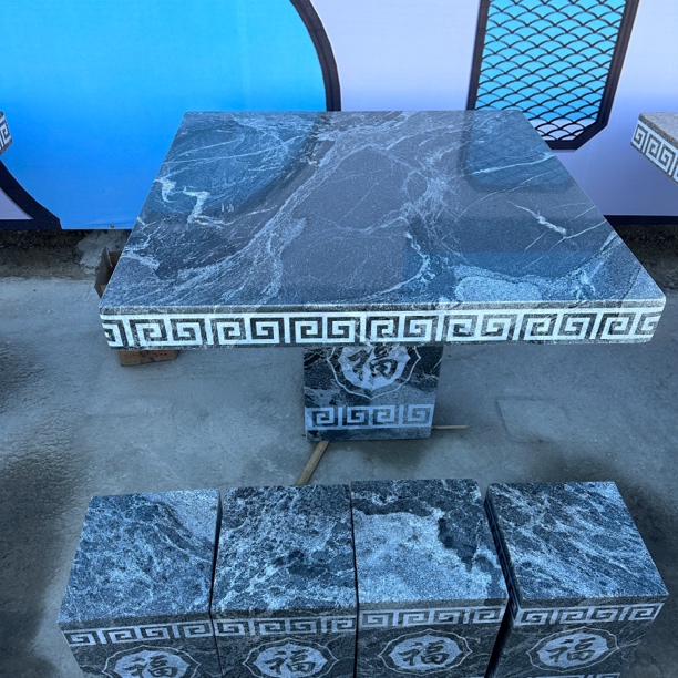 石桌石凳庭院一套雪浪石圆桌椅花园茶桌天然大理石桌子户外花岗岩