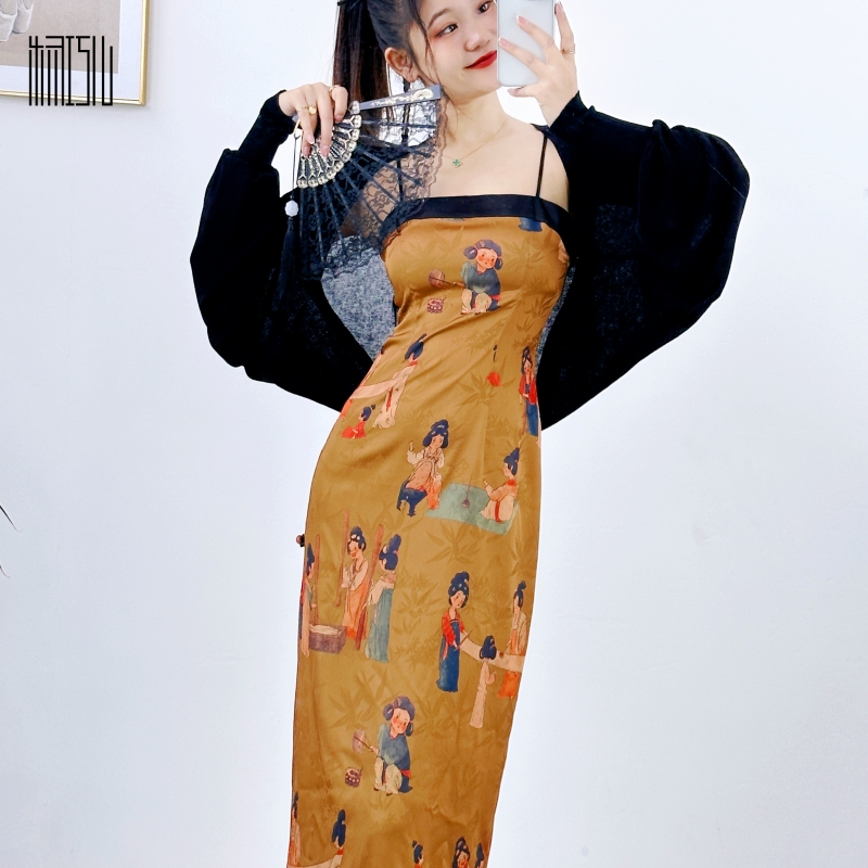 【巧儿STUDIO】新品 新中式国潮  唐宫夜宴吊带裙  高腰显瘦 定制款