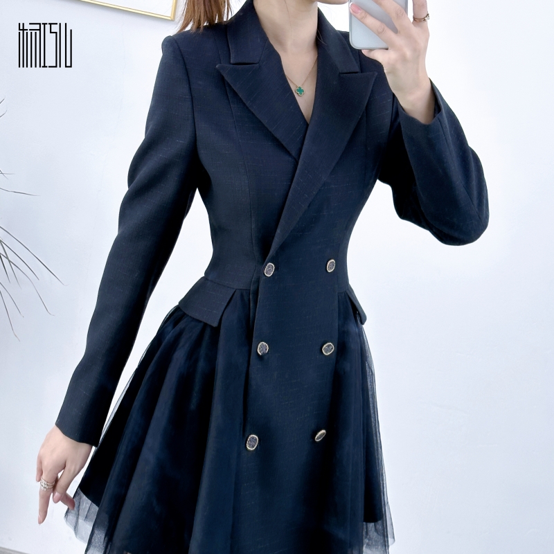 【巧儿STUDIO】2024初春  小香风网纱拼接连衣裙  显瘦高腰  定制款