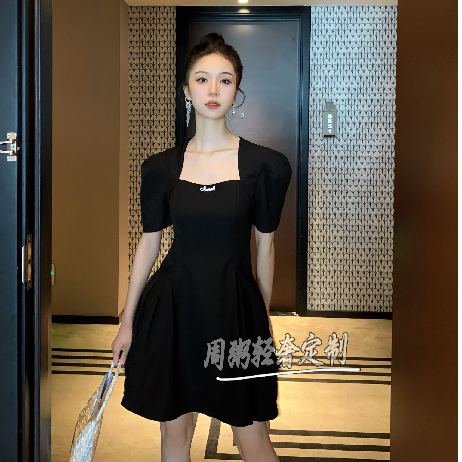 【周粥定制】名媛气质收腰显高小个子法式连衣裙蓬蓬裙20397