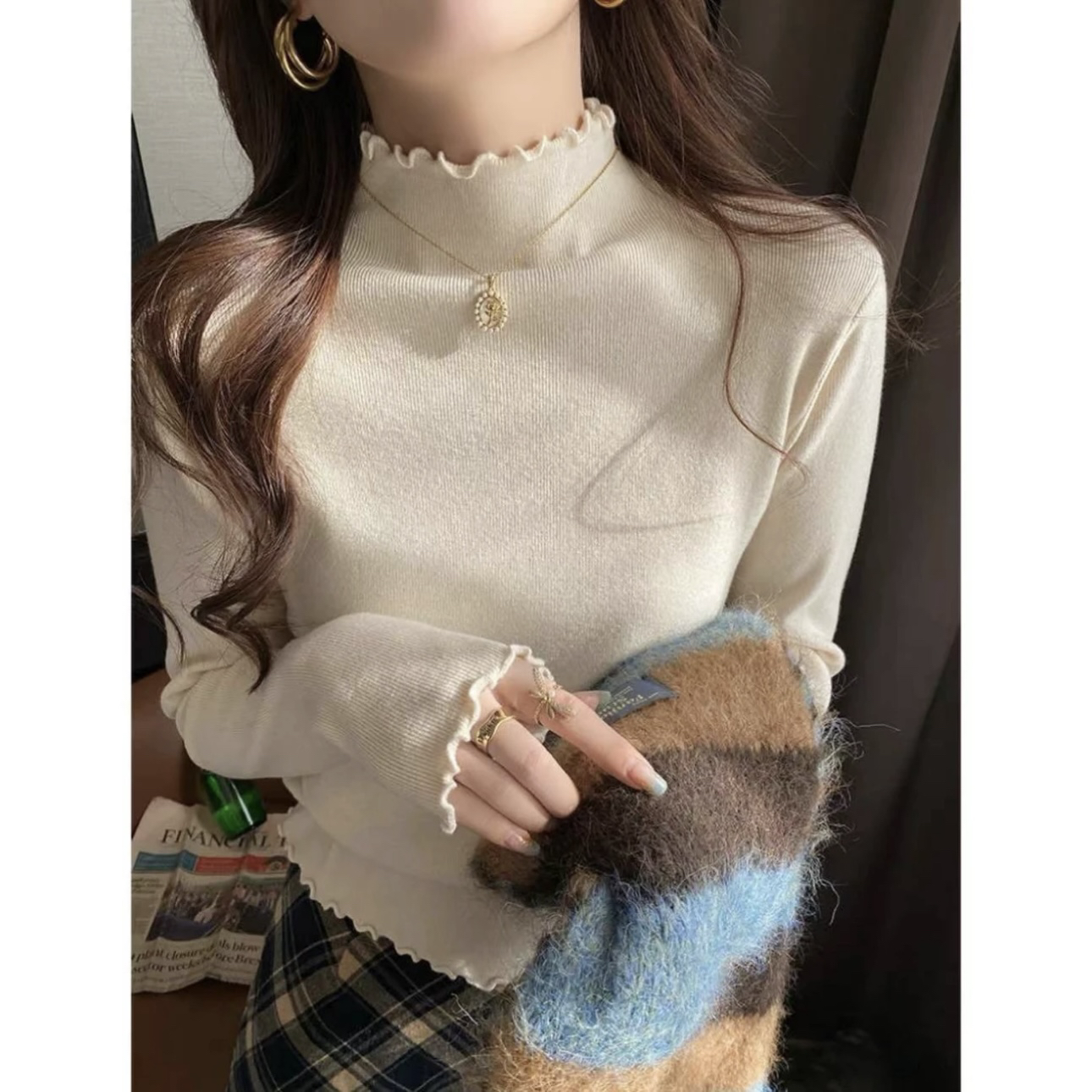 WUYILU ʚ ✿ 木耳边打底✿ ɞ奶呼呼韩系慵懒圆领毛衣女2025秋冬新款
