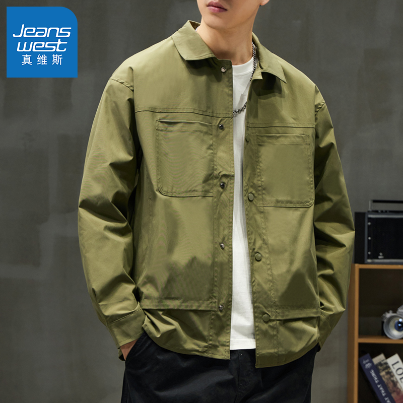 Jeanswest/真维斯2024春夏新款潮流夹克外套男士宽松外搭长袖上衣