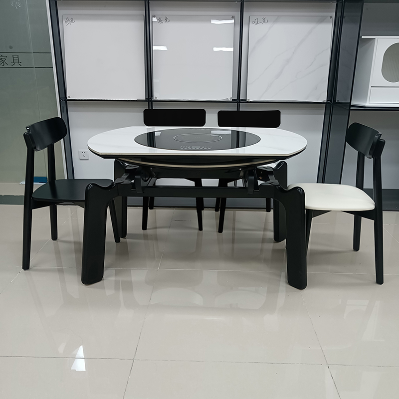 新款多功能电磁炉岩板可方变圆餐桌椅伸缩折叠实木小户型家用