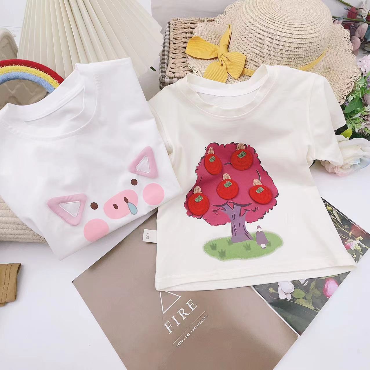 5134小童新款休闲时尚字母网纱泡泡袖短袖T恤