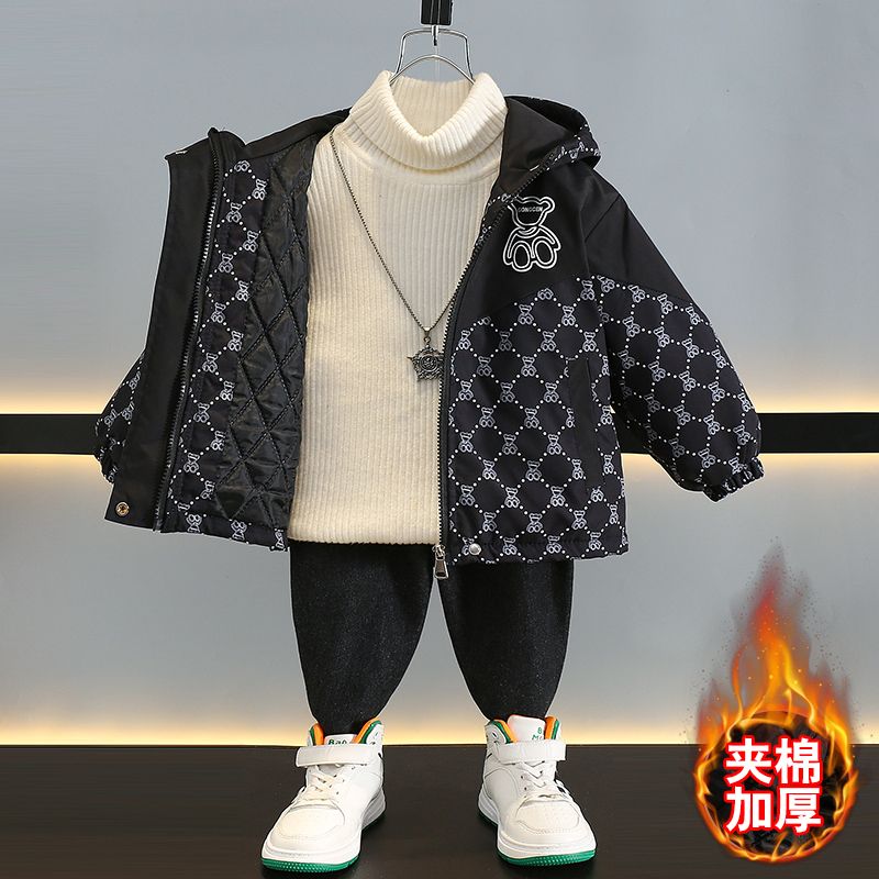 男童外套夹棉秋冬2025新款儿童保暖冲锋风衣中小童休闲上衣棉服潮