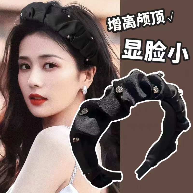 高颅顶褶皱木耳边大肠宽边显脸小百搭缎面发箍