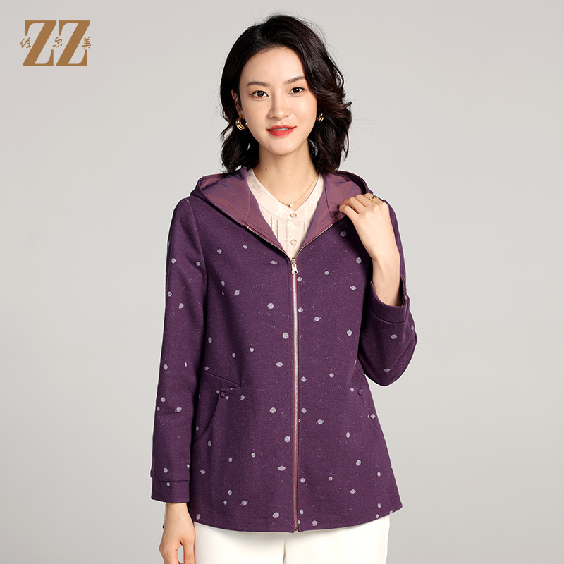 佐尔美新款双面穿连帽波点休闲女士上衣外套女E23SY02-1019