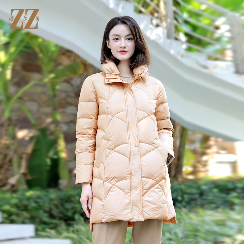 佐尔美冬季新款 气质中长款保暖减龄90绒羽绒服女E34YY46