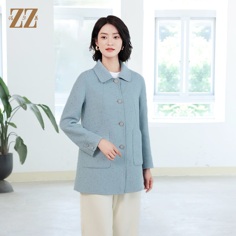 佐尔美秋冬新款 气质优雅鳞片双面呢大衣女E14SM08-1019