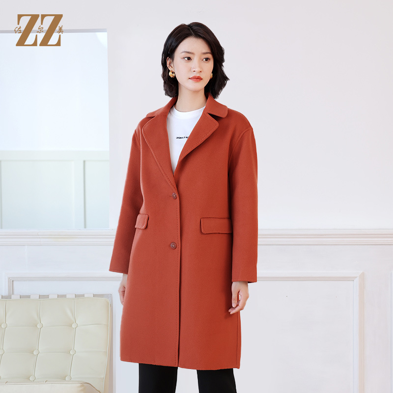 ZZ/佐尔美秋冬新款 简约时尚绵羊毛双面呢大衣女E24SM09