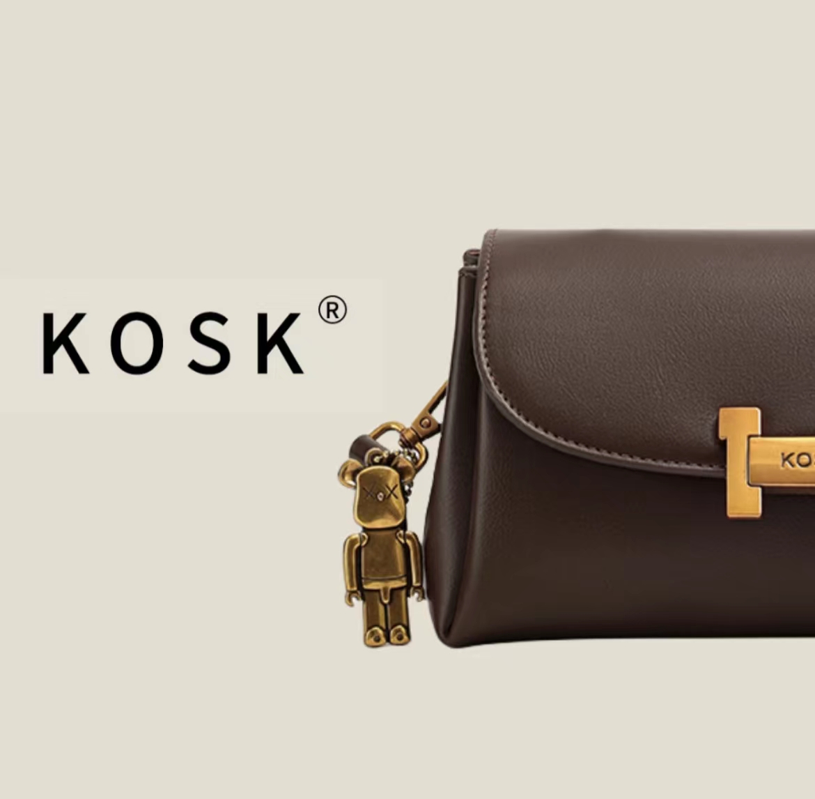 kosk-3354咖色时尚百搭斜挎女包