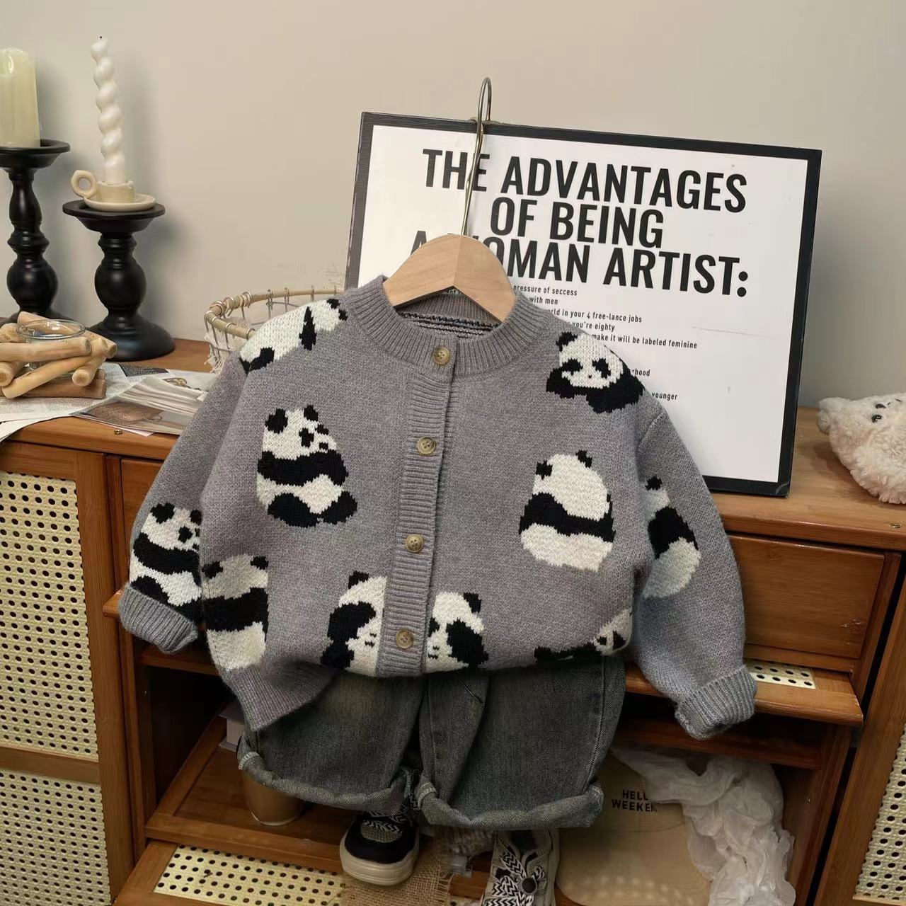 儿童针织小熊猫可爱开衫外套男女宝宝同款