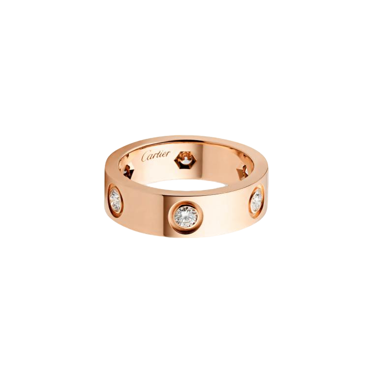 99新 Cartier/卡地亚 love宽版18K玫瑰金6钻宽版卡地亚戒指镶钻