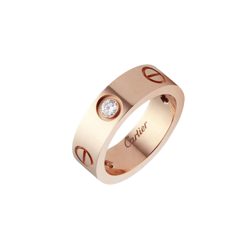 99新 Cartier/卡地亚 love18K玫瑰金色宽版三钻卡地亚金戒指时尚