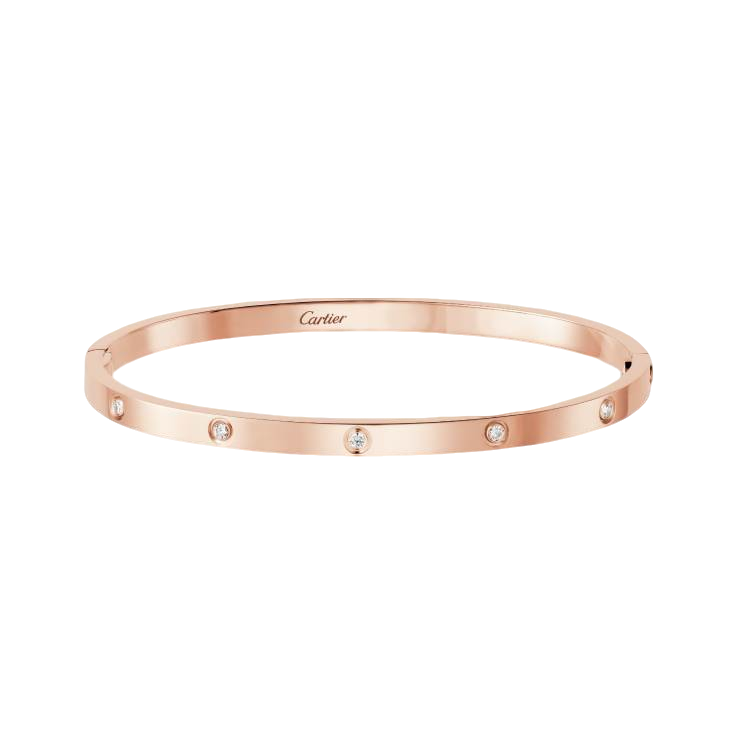 99新 Cartier/卡地亚 love系列窄版18K玫瑰金色十钻卡地亚手镯