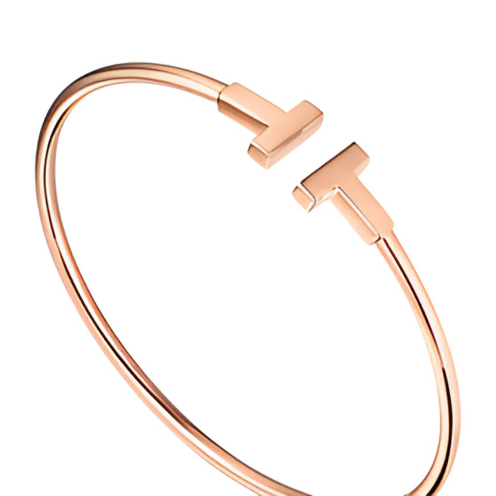 99新 Tiffany & Co./蒂芙尼 T系列开口手镯子18K玫瑰金简约时尚