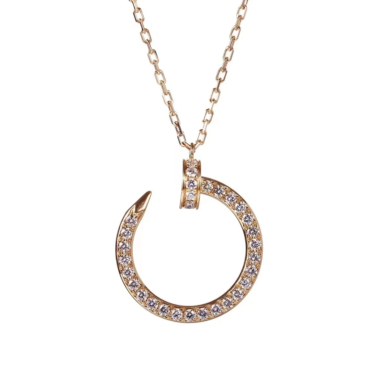 99新 Cartier/卡地亚 JUSTE UN CLOU系列18K玫瑰金满钻钉子项链